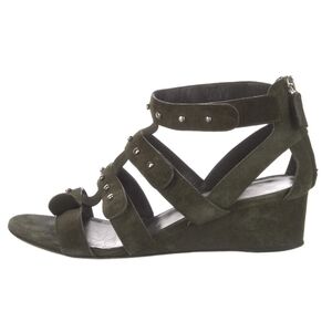 GUCCI GLADIATOR SHOES STRAPPY STUDDED SUEDE OLIVE GREEN SANDALS 36